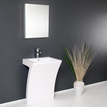 Fresca Quadro White Modern Vanity Pedestal Sink w/ Med Cabinet-Free Faucet Vanity Fresca
